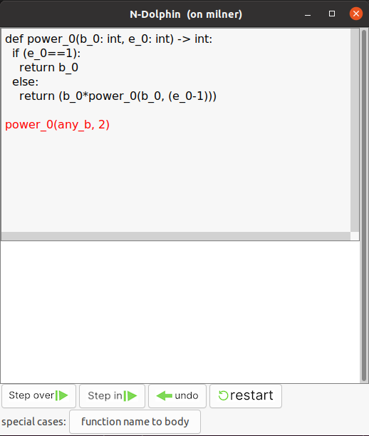 An image of python code including a recursive function power_0 and, highlighted, a call power_0(any_b, 2)