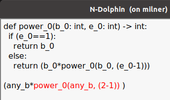 The recursive function power_0 and copy of the body, after simplification by 'if-false' rule
